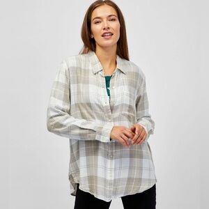GAP Women's Plaid Button-Down Shirt - White and Tan